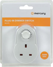 Mercury Plug-In Dimmer Switch – Adjustable Light Control for LED & Filament Bulbs – UK 3-Pin Socket, White