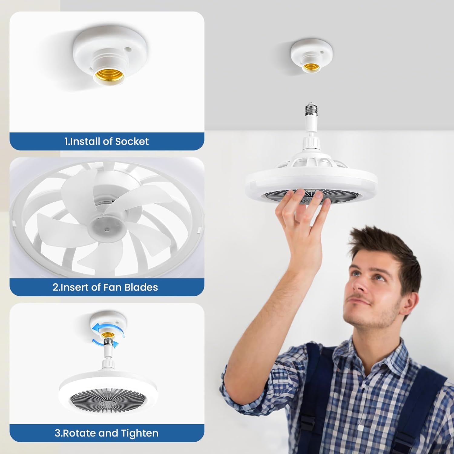 LED Ceiling Fan with Lights, 30W Ceiling Light with Fan and Remote, 3 ...