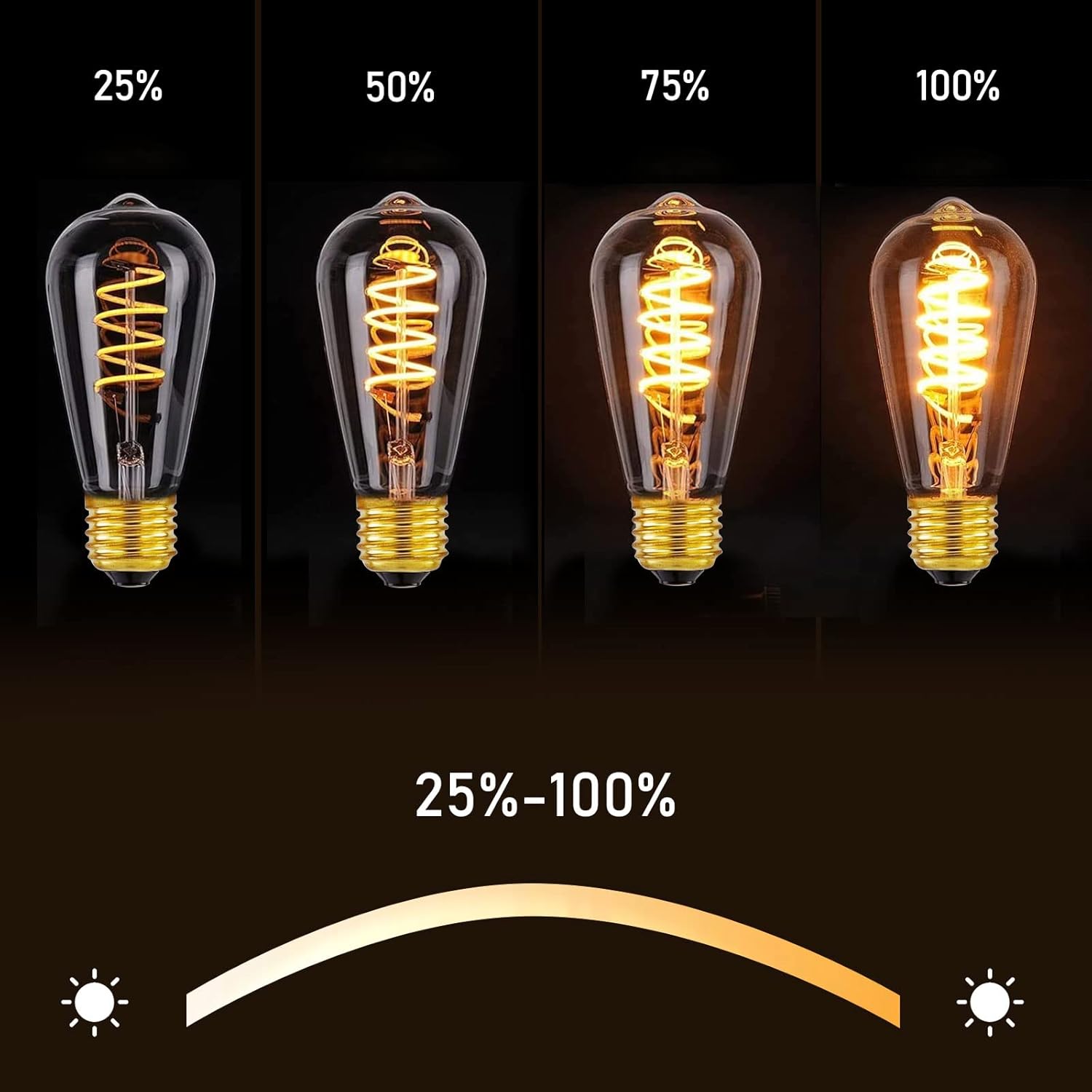 3 Pack Vintage Edison LED Light Bulbs 4W E27 Dimmable 2200K Warm Glow ...