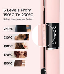 Titanium Hair Straightener with Floating Plates, 5 Heat Settings, Dual Voltage, Pink