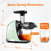 Cold Press Slow Juicer Machine – Masticating Juicer for Whole Fruits & Vegetables – BPA Free Extractor with 2 Cups & Brush – Black