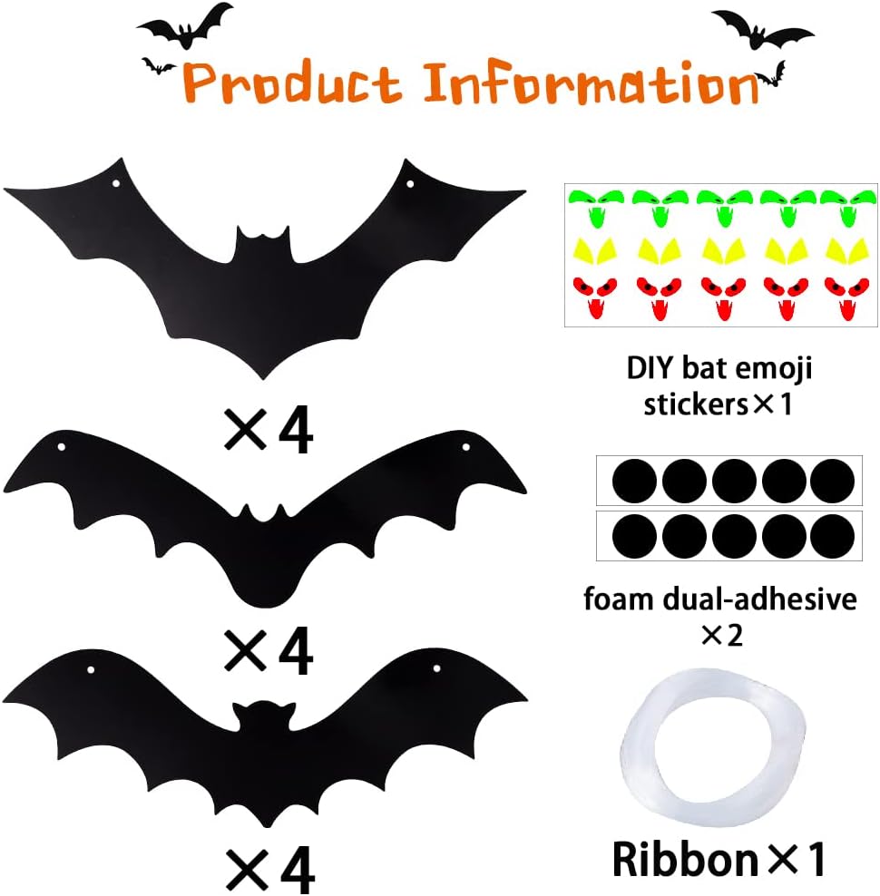 12PCS Halloween Hanging Bats with Glowing Eyes Outdoor Yard Decor