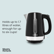 Equip 1.7L Jug Kettle – 3kW Rapid Boil, Stainless Steel, Removable Filter, Easy View Water Gauge, Black