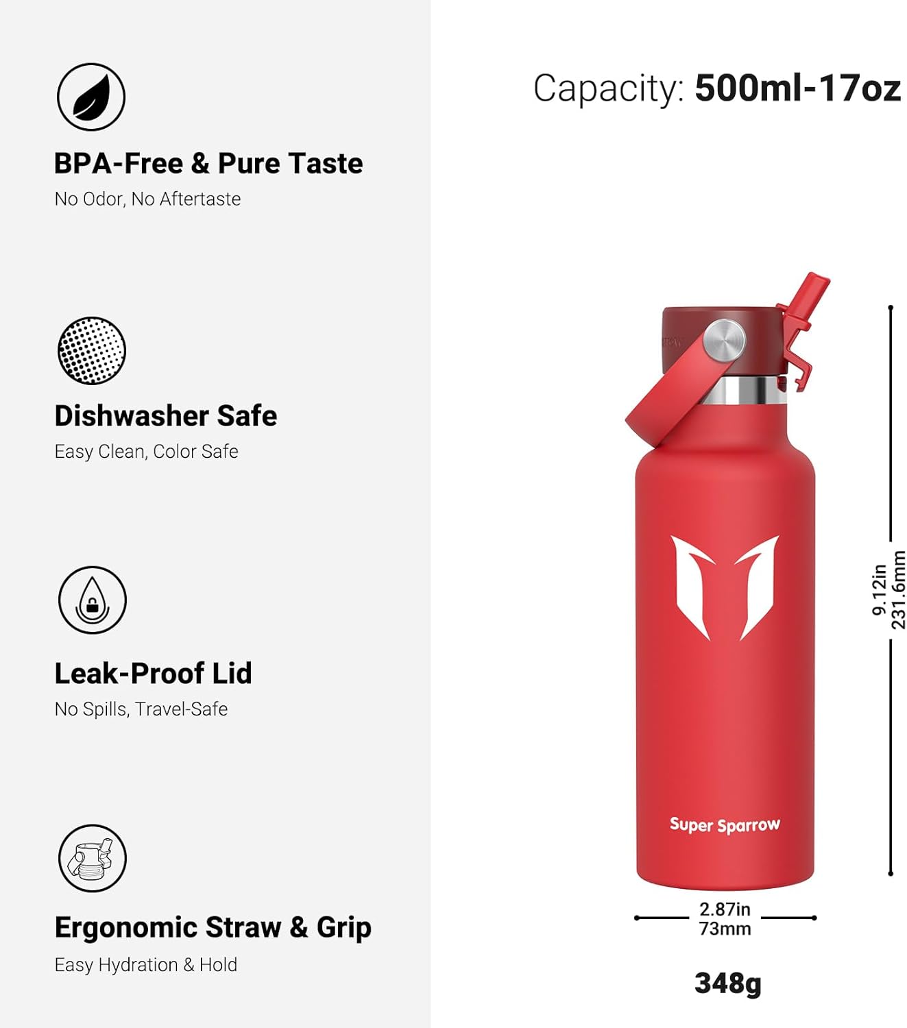 Insulated Stainless Steel Water Bottle – Leakproof FlipFlow Flask with Straw Lid