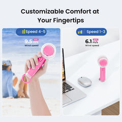 Airmate Portable Mini Turbo Handheld Fan, USB Fans Rechargeable Battery Powered, Electric Turbo Fans, 5 Speeds, Desktop Personal Adjustment Fan with Buckle for Cooling Travel, Camping, Home Office