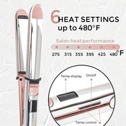 2-in-1 Titanium Ionic Hair Straightener & Curler, Fast Heating, Dual Voltage, Pink