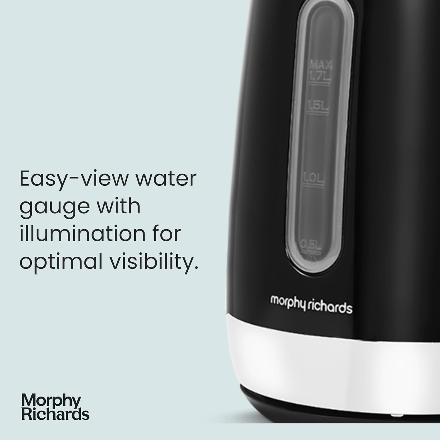 Equip 1.7L Jug Kettle – 3kW Rapid Boil, Stainless Steel, Removable Filter, Easy View Water Gauge, Black