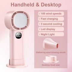 Portable Mini Handheld Fan with LED Display & Flashlight