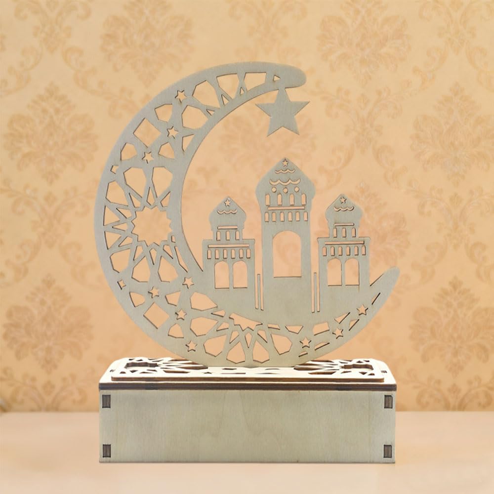 2-Piece Wooden Ramadan Night Lights – Moon Star LED Table Lamps for Eid Home Decoration