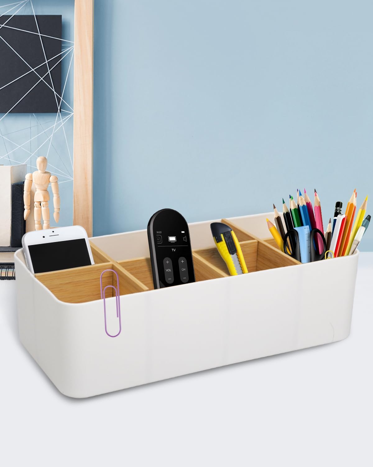 8-Compartment Desk Organiser – White Multifunctional Pen & Office Accessory Holder