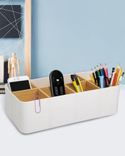 8-Compartment Desk Organiser – White Multifunctional Pen & Office Accessory Holder