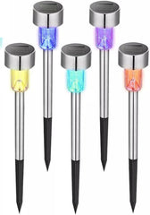 5pc Solar LED Stake Lights - Color-Changing Outdoor Garden Lights for Patio, Silver Finish