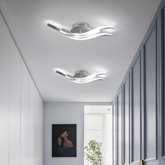 LED Ceiling Light – 24W, 2700LM, 3-Curved Silver Ceiling Lamp, Modern Wave Design, Cold White 6500K, 52cm Long Flush Mount Lighting for Living Room, Kitchen, Bedroom, Corridor