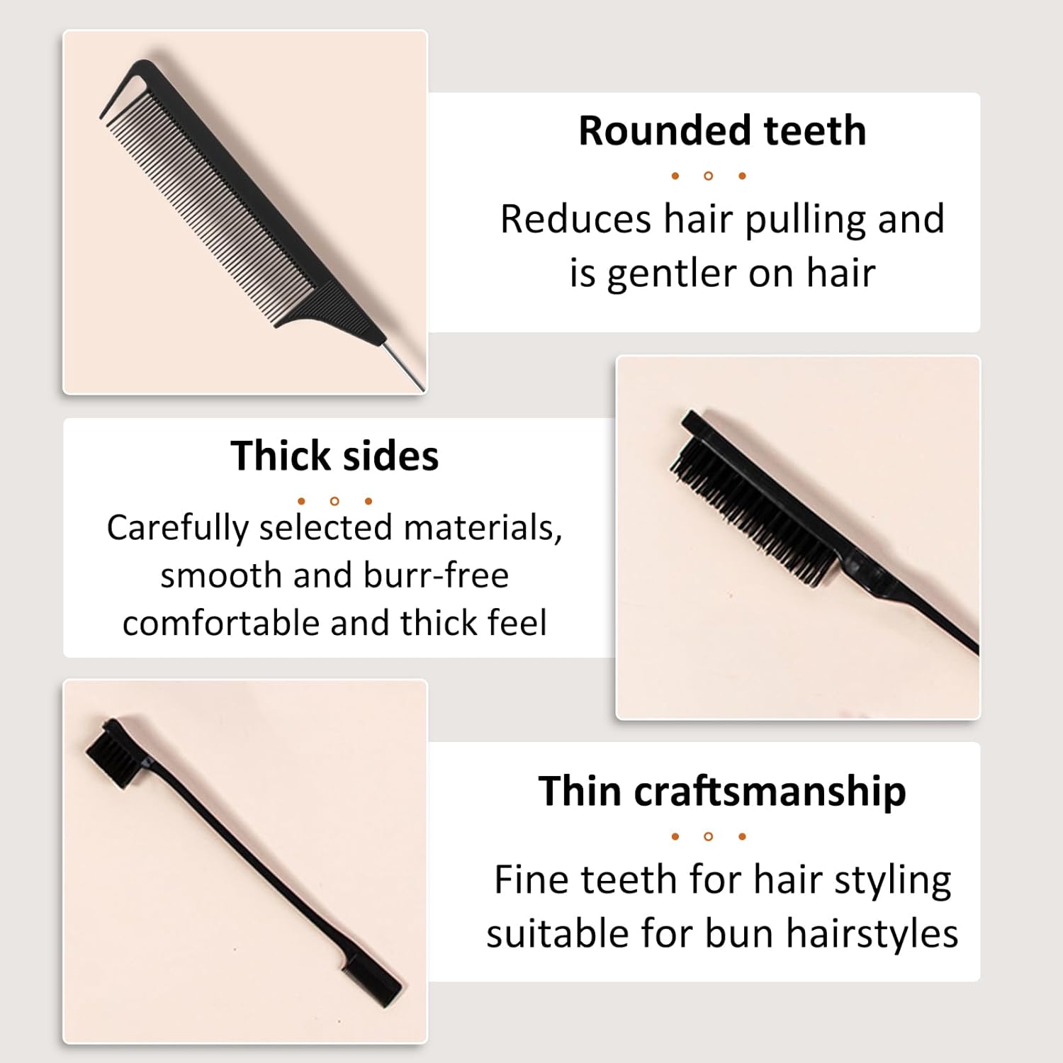 3-Pcs Hair Brush Set – Slick Back Brush, Edges Brush & Rat Tail Comb for Women