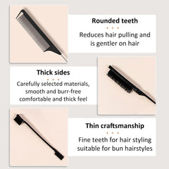 3-Pcs Hair Brush Set – Slick Back Brush, Edges Brush & Rat Tail Comb for Women