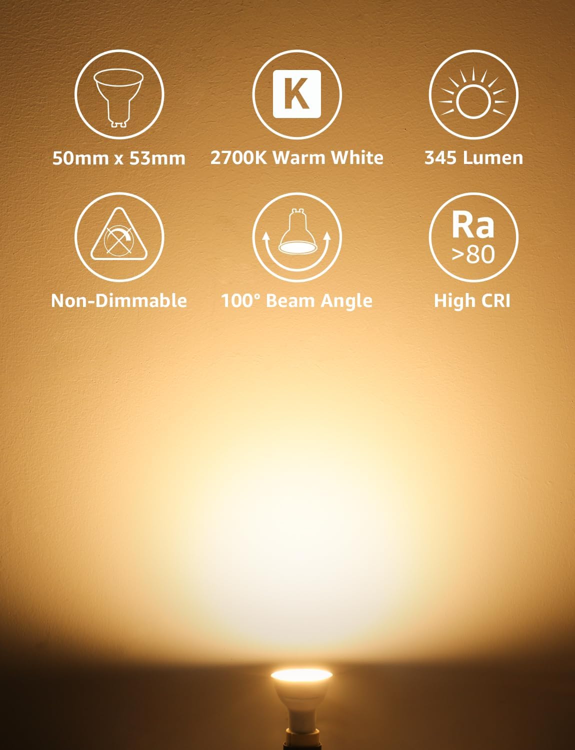 GU10 LED Bulbs 4.5W Warm White 2700K 345lm Pack of 10