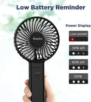 EasyAcc Handheld Fan, Portable USB Fan [Powerful Wind & Quick Cool] Up to 17H 4 Speeds Personal Fan with One Touch Power Off Rechargeable Battery Foldable Adjustable for Home Office Travel-Black