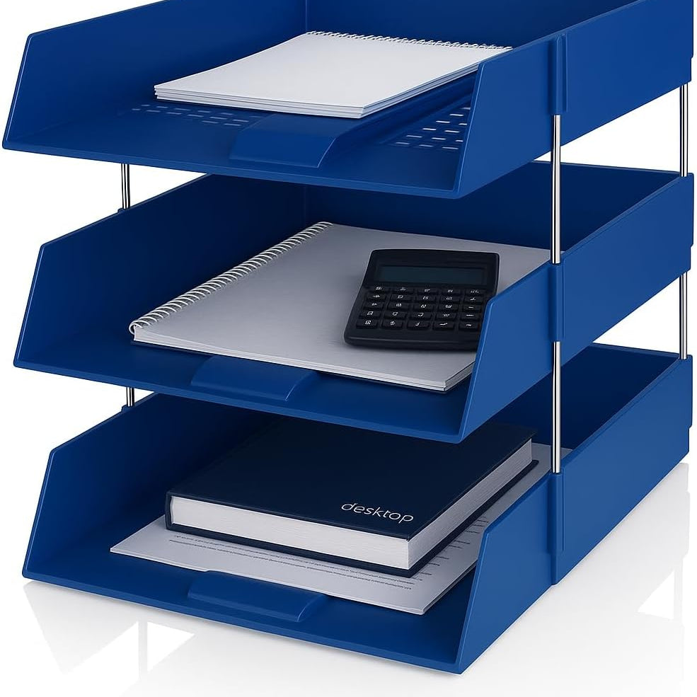 3-Tier A4 Letter Tray Document Organiser – Stackable Plastic Desktop File Holder, Black