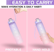 Motivational Sports Water Bottle – Leakproof BPA-Free Bottle with Straw & Time Markers