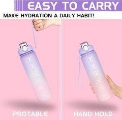 Motivational Sports Water Bottle – Leakproof BPA-Free Bottle with Straw & Time Markers