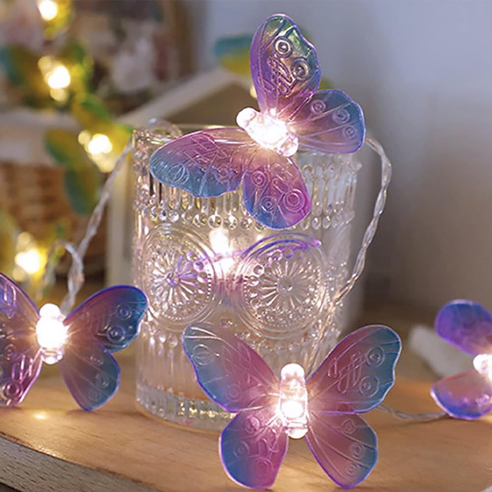 20 LED Butterfly String Lights, 9.84ft/3 Meter Battery Powered Purple Butterfly Fairy Lights for Home Bedroom Indoor Outdoor Garden Wedding Party Holiday Summer Decoration