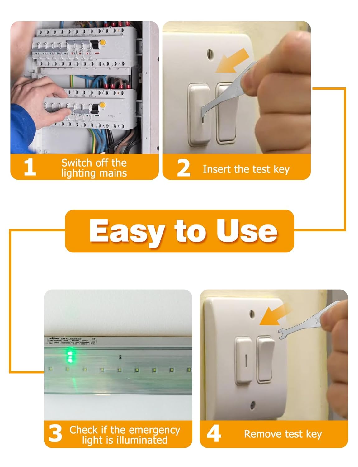 Emergency Light Test Key Set 11 Pack with Braided Key Ring
