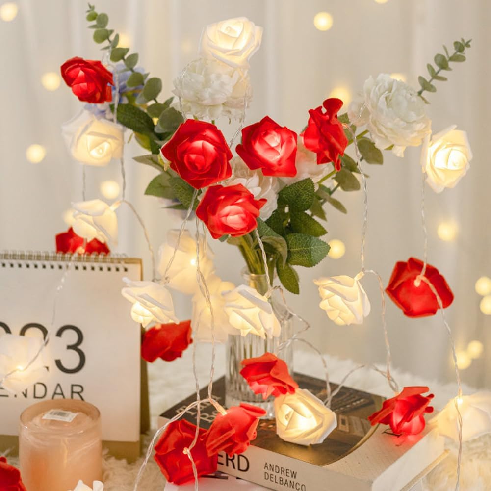 Rose Flower Fairy String Lights 3M, 30 LED Battery Powered Floral Lights for Bedroom, Wedding and Valentine Decoration