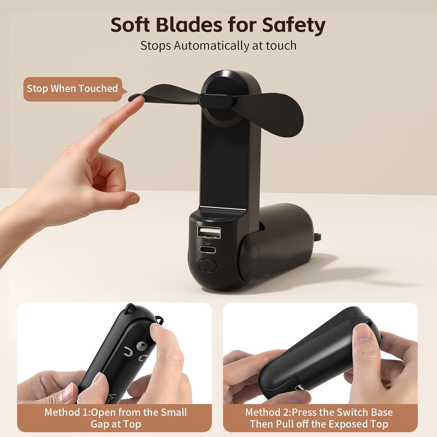 3 in 1 Foldable Handheld Mini Fan with Power Bank