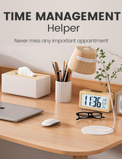 Wooden Digital Alarm Clock – Large LCD Display, Snooze, Temperature, Battery Operated