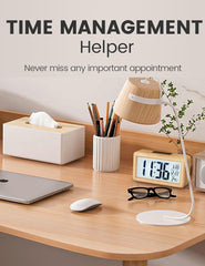 Wooden Digital Alarm Clock – Large LCD Display, Snooze, Temperature, Battery Operated