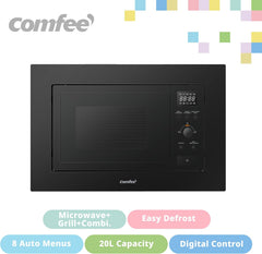 20L Black Built In Grill Microwave with Digital Control, Auto Menu & Defrost