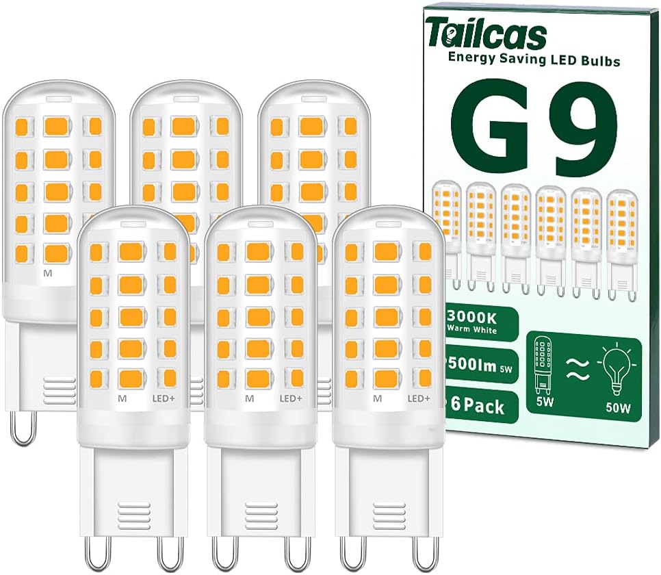 6-Pack G9 LED Bulbs, 5W Warm White 3000K, 500lm, Equivalent to 40W-50W Halogen, Non-Dimmable