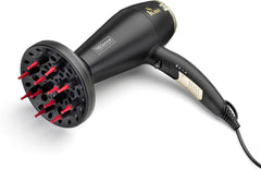 Keratin Hair Dryer & Diffuser Set – 2200W, Heat Protection, Paddle Brush, Black