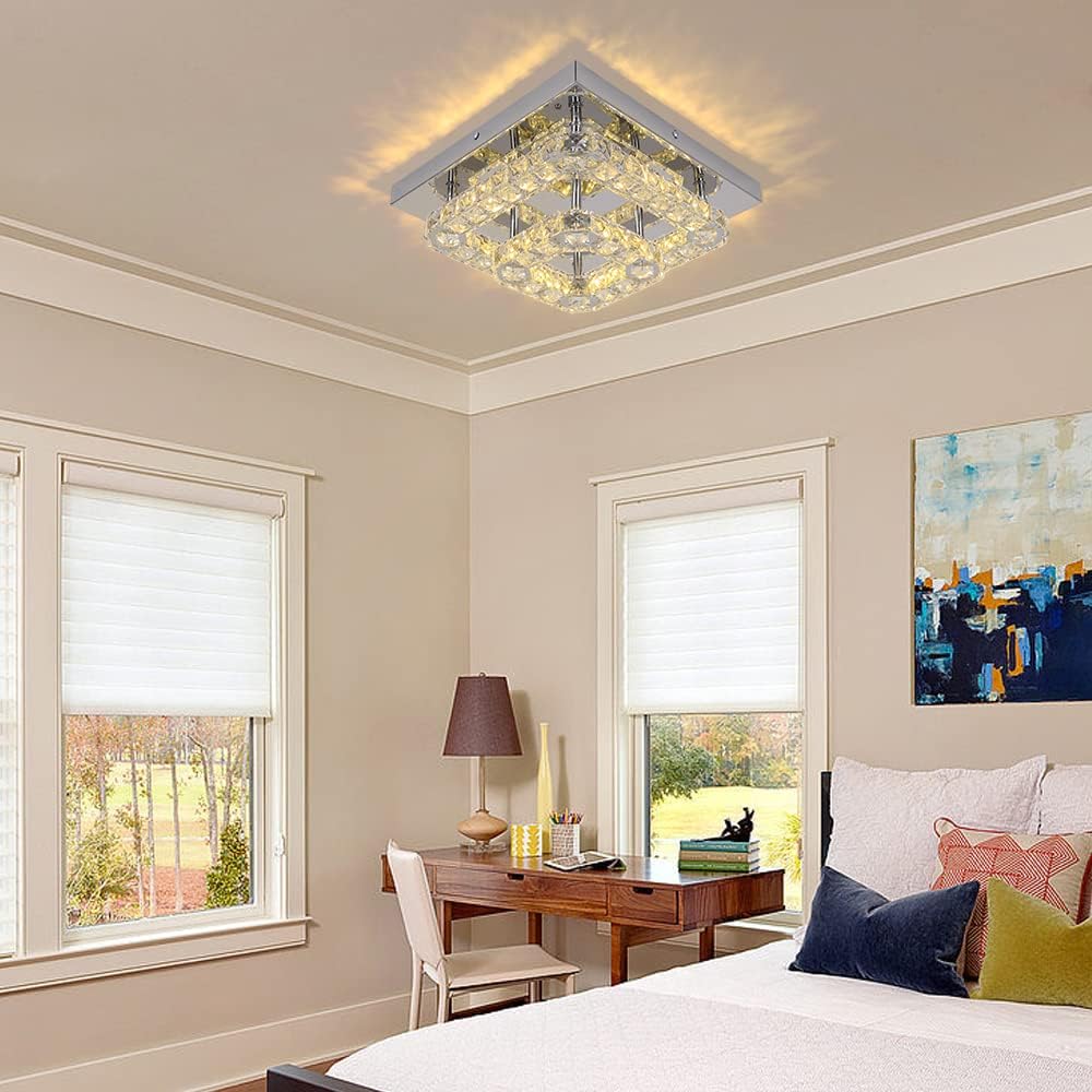 GreeLustr Modern Crystal Chandelier Square K9 LED Ceiling Light Fixture
