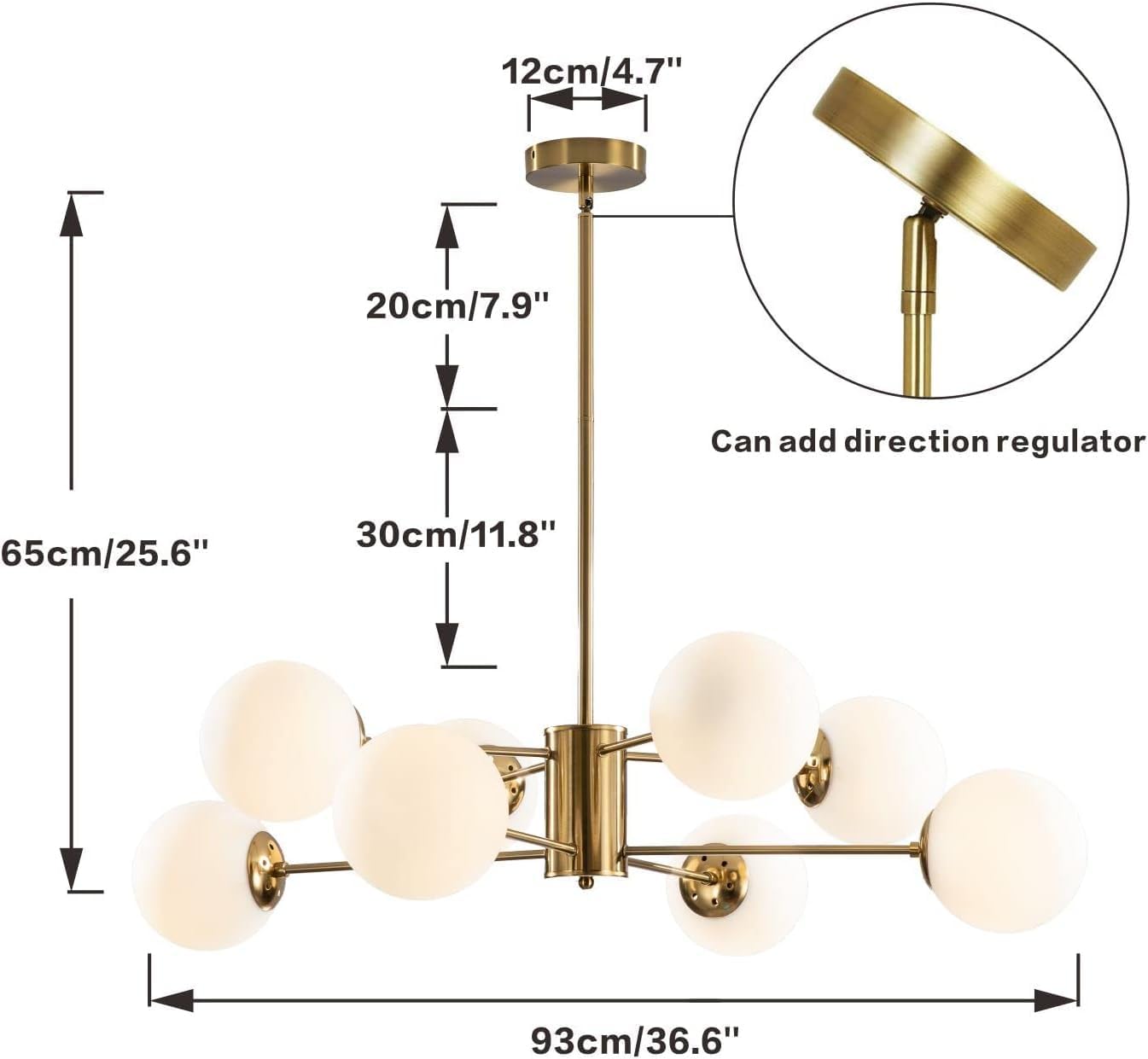 8-Light Gold Sputnik Chandelier – Modern Globe Pendant Light Fixture, Vintage Flush Mount Ceiling Light for Kitchen Island