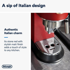 De'Longhi Dedica Style Traditional Pump Espresso Coffee Machine – 15 Bar Cappuccino & Latte Maker, 1L Red – EC685R