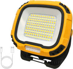 40W LED Rechargeable Work Light, 4200LM COB Floodlight, Super Bright with Magnetic Holder, USB Charging, Waterproof Portable Light for Garage, Fishing, Hiking, BBQ - Yellow