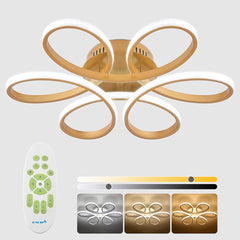 Modern ceiling light fixture with remote control and color options on a gray background