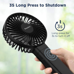 EasyAcc Handheld Fan, Portable USB Fan [Powerful Wind & Quick Cool] Up to 17H 4 Speeds Personal Fan with One Touch Power Off Rechargeable Battery Foldable Adjustable for Home Office Travel-Black