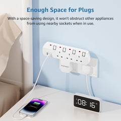 3-Way Plug Extension Socket with 180° Rotating Plug, 2 USB-A & 1 USB-C PD 20W, 13A Adapter