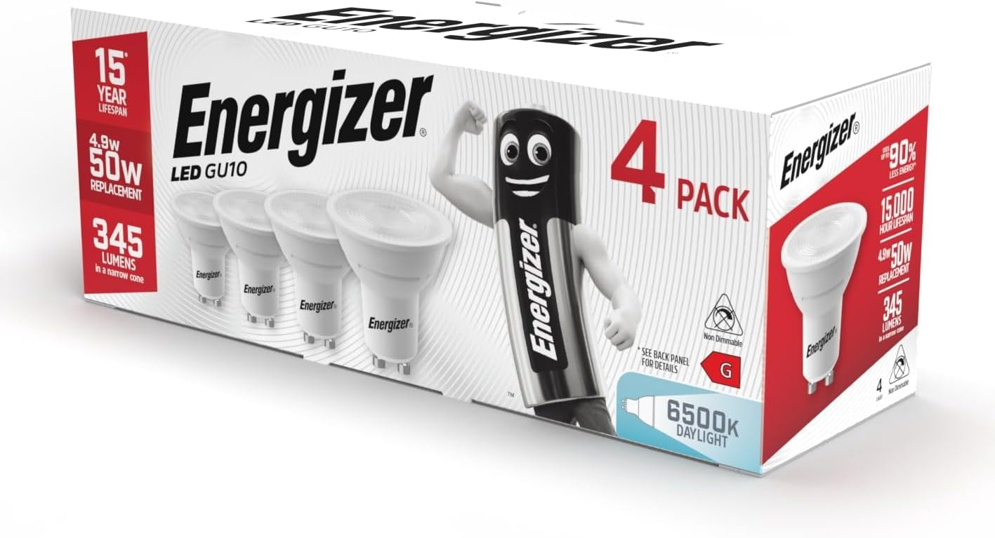 Energizer GU10 4.9W 50W Replacement LED Bulb 4 Pack (Daylight Non Dimmable)