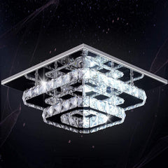 Crystal LED Ceiling Light, Modern Square Flush Mount Chandelier with K9 Crystal and Stainless Steel Frame, Multicolor Ceiling Lamp for Living Room, Dining Room, Bedroom