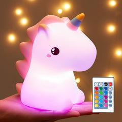 Unicorn Night Light for Kids, 16 Colors + Remote Control, Battery-Powered, Cute Baby Girl Gift, Bedroom Decor