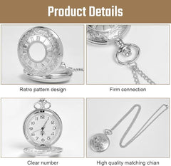 Modern Quartz Pocket Watch with Chain – Roman Numerals, Elegant Gift for Men