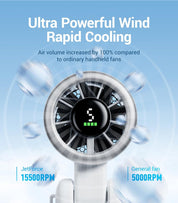 Diveblues Portable Handheld Fan, High-Speed Turbo Portable Fan, LED Display, Up to 12 Hours, 4000mAh Battery, 5 Wind Gear, Rechargeable small Hand Fan for Travel/Commute/Outdoor, Gifts for Women