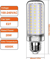 26W LED Light Bulbs, 200W Equivalent, E27, 4000K Natural White – Pack of 3