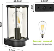 Wall-mounted light fixture with dimensions and bulb compatibility information.