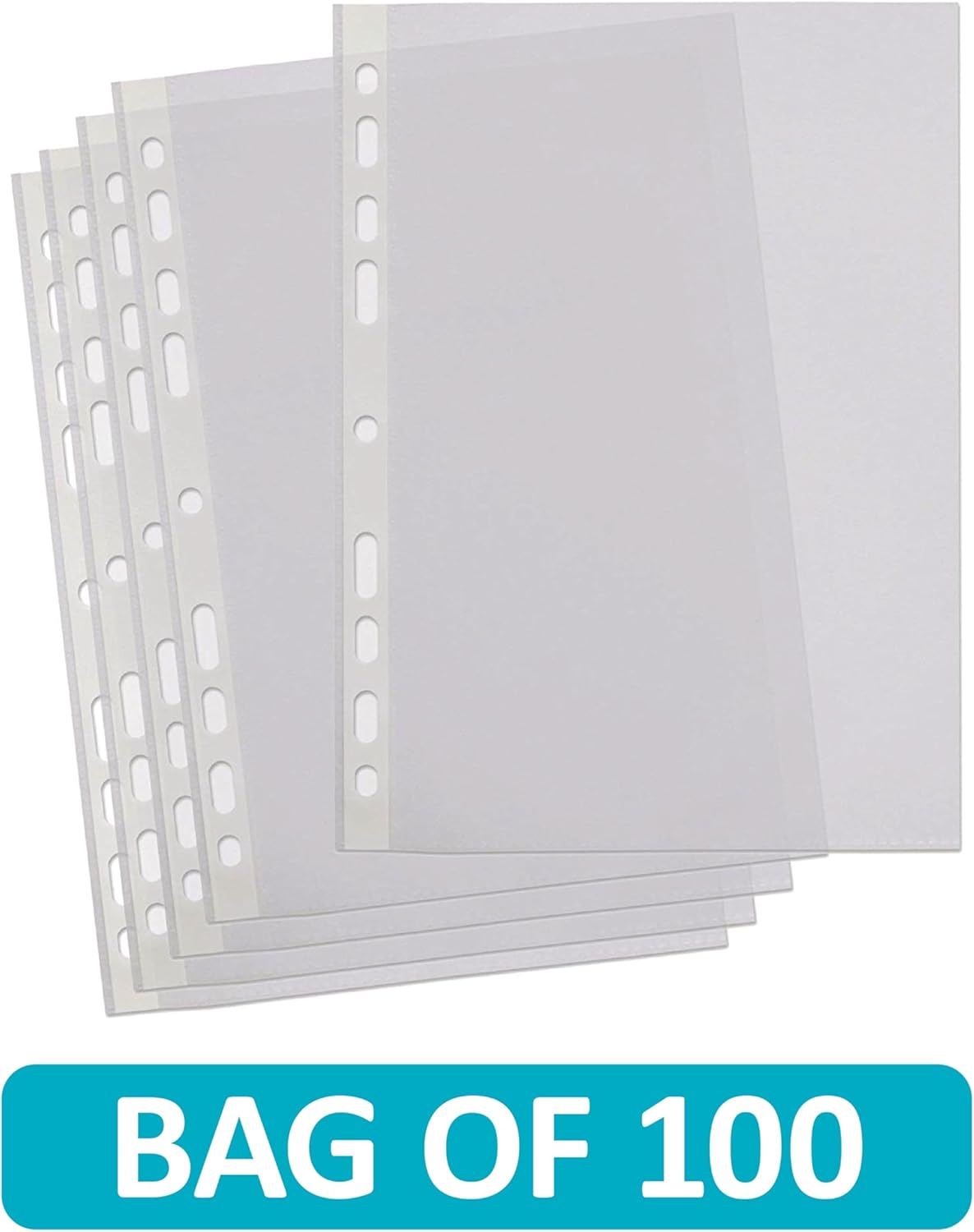 A4 Clear Punched Pockets, 100-Pack Plastic Sleeves, 40 Micron Reinforced Spine