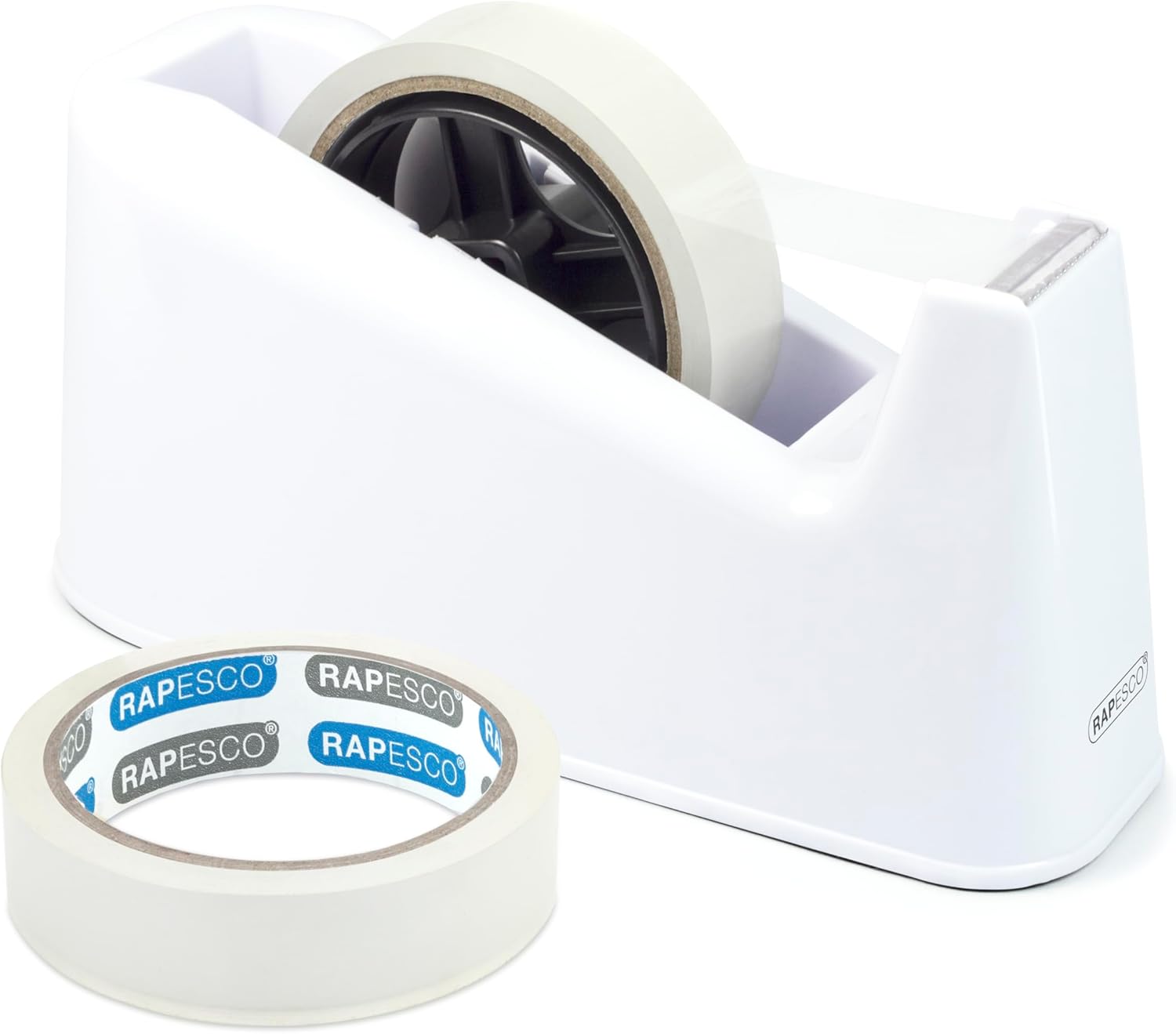 Heavy Duty Black Tape Dispenser with 2 Rolls – Durable Desktop Adhesive Cutter
