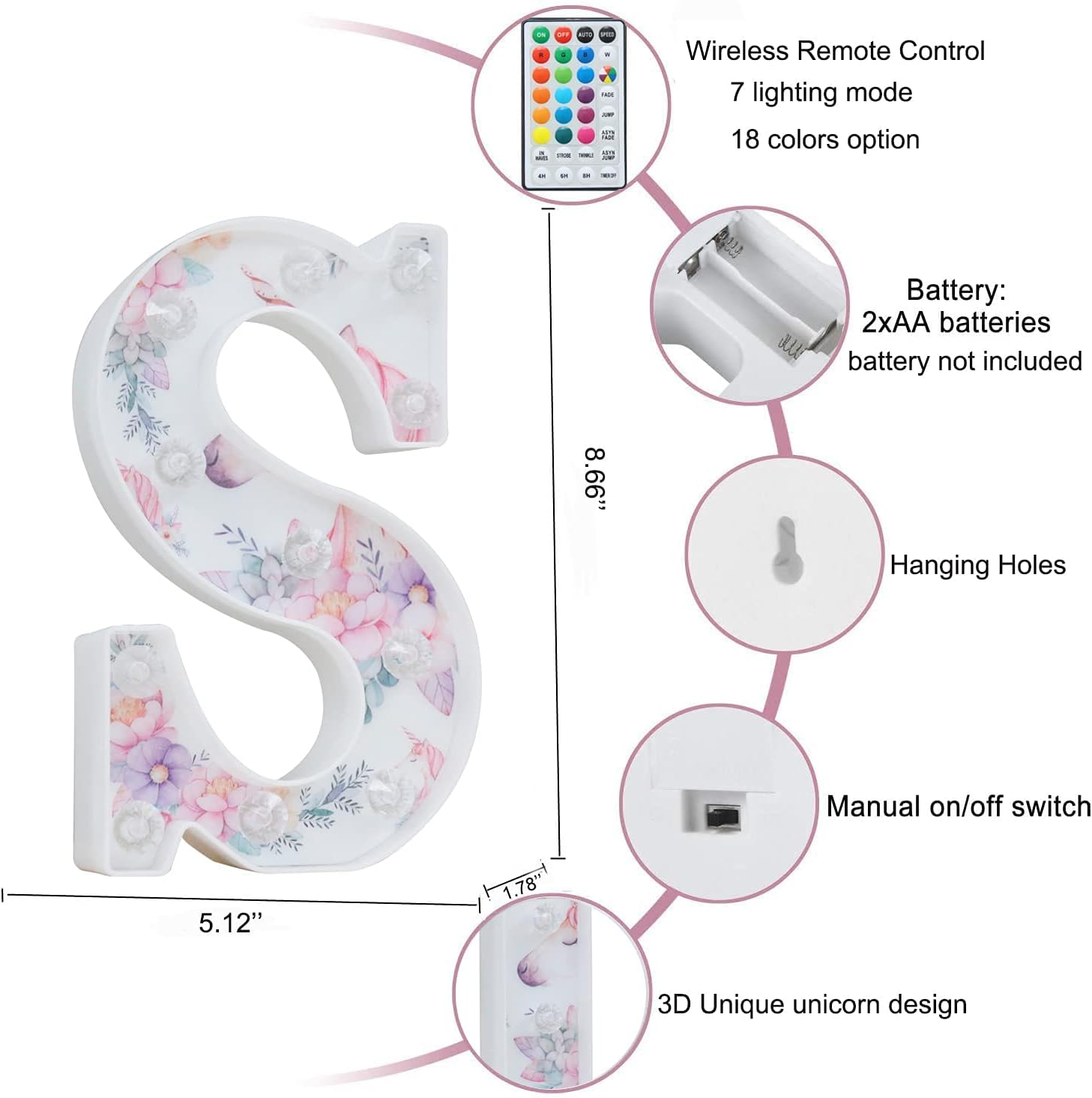 Unicorn LED Letter Light S 18 Color Remote
